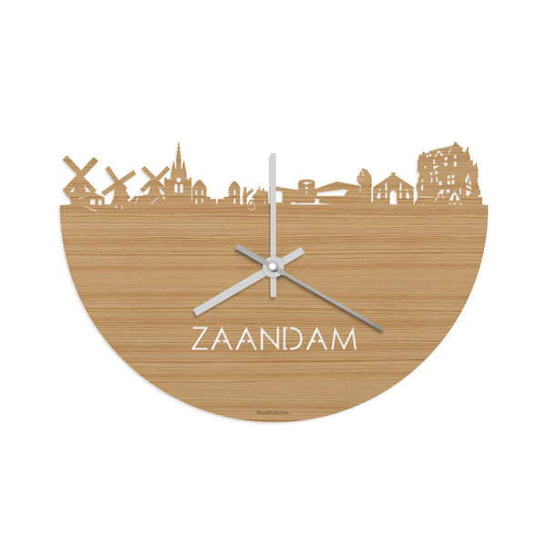 Skyline Klok Zaandam Bamboe houten cadeau wanddecoratie relatiegeschenk van WoodWideCities