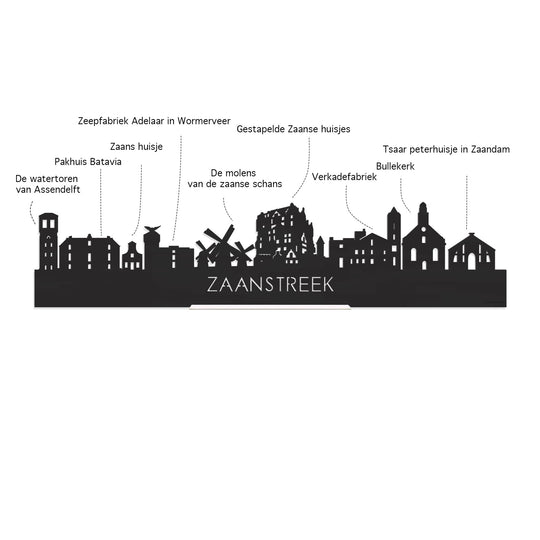 Skyline Klok Zaanstreek Eiken houten cadeau wanddecoratie relatiegeschenk van WoodWideCities