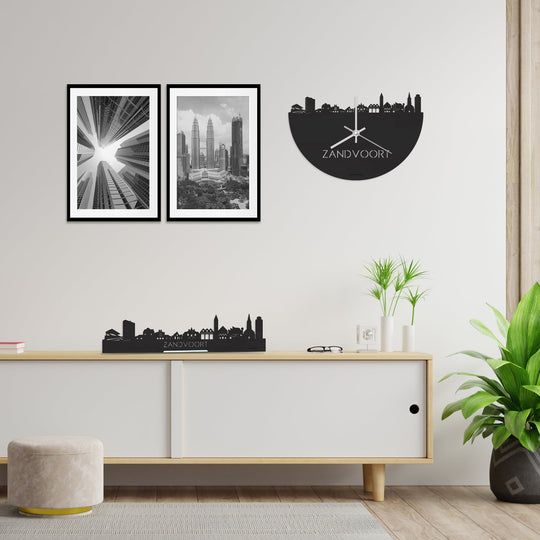 Skyline Klok Zandvoort Black Zwart houten cadeau wanddecoratie relatiegeschenk van WoodWideCities