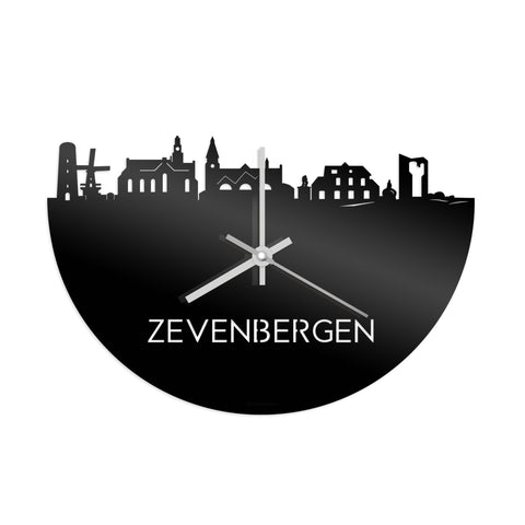 Skyline Klok Zevenbergen Zwart glanzend gerecycled kunststof cadeau decoratie relatiegeschenk van WoodWideCities