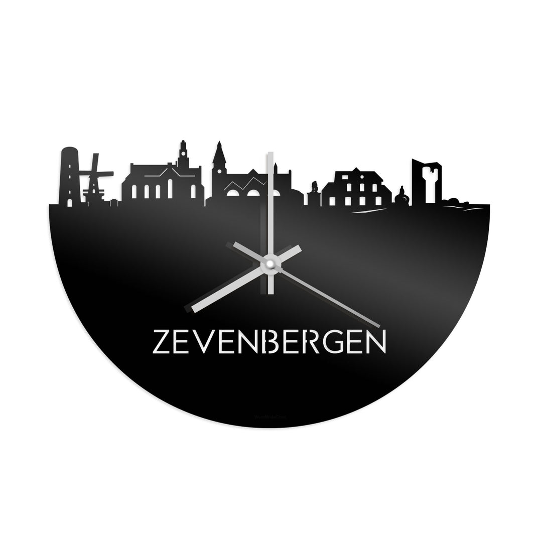 Skyline Klok Zevenbergen Zwart glanzend gerecycled kunststof cadeau decoratie relatiegeschenk van WoodWideCities