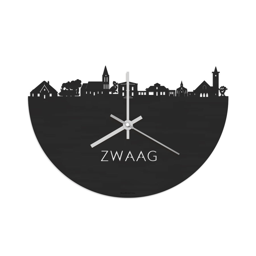 Skyline Klok Zwaag Black Zwart houten cadeau decoratie relatiegeschenk van WoodWideCities
