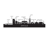 Skyline Klok Zwolle Black houten cadeau wanddecoratie relatiegeschenk van WoodWideCities
