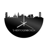 Skyline Klok 's-Hertogenbosch Zwart Glanzend houten cadeau wanddecoratie relatiegeschenk van WoodWideCities