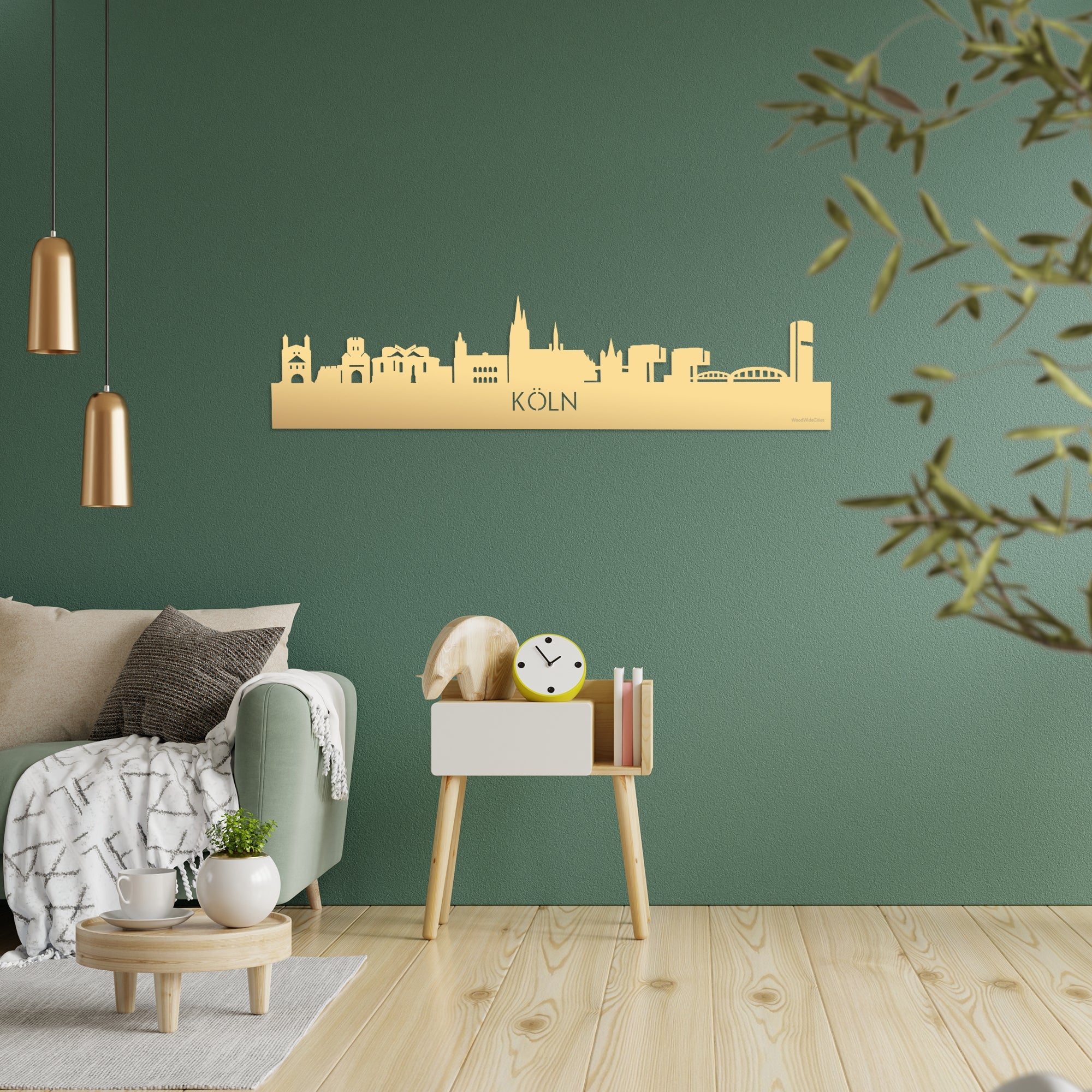 Skyline Köln Metallic Goud gerecycled kunststof cadeau decoratie relatiegeschenk van WoodWideCities