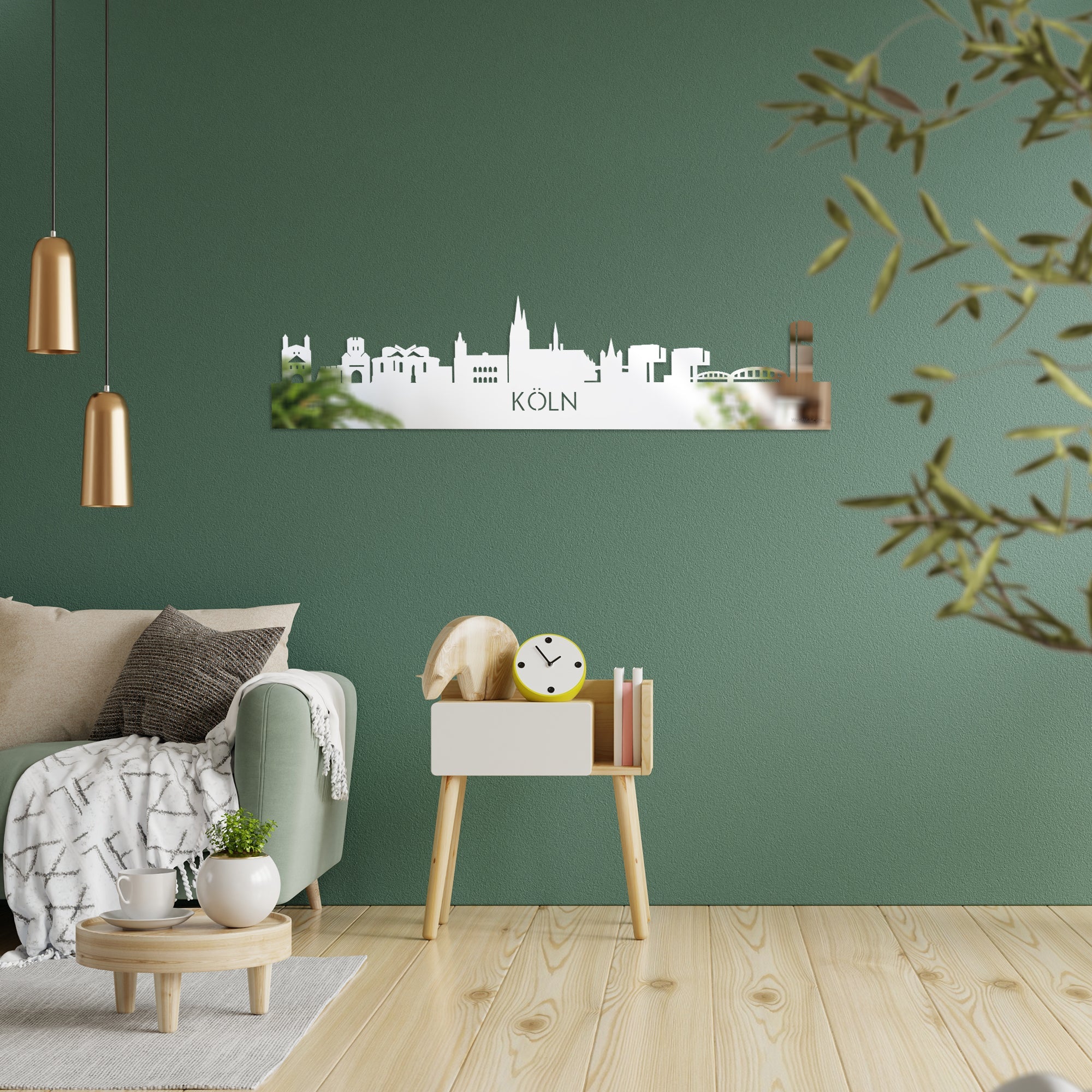 Skyline Köln Spiegel gerecycled kunststof cadeau decoratie relatiegeschenk van WoodWideCities