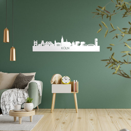 Skyline Köln Wit glanzend gerecycled kunststof cadeau decoratie relatiegeschenk van WoodWideCities