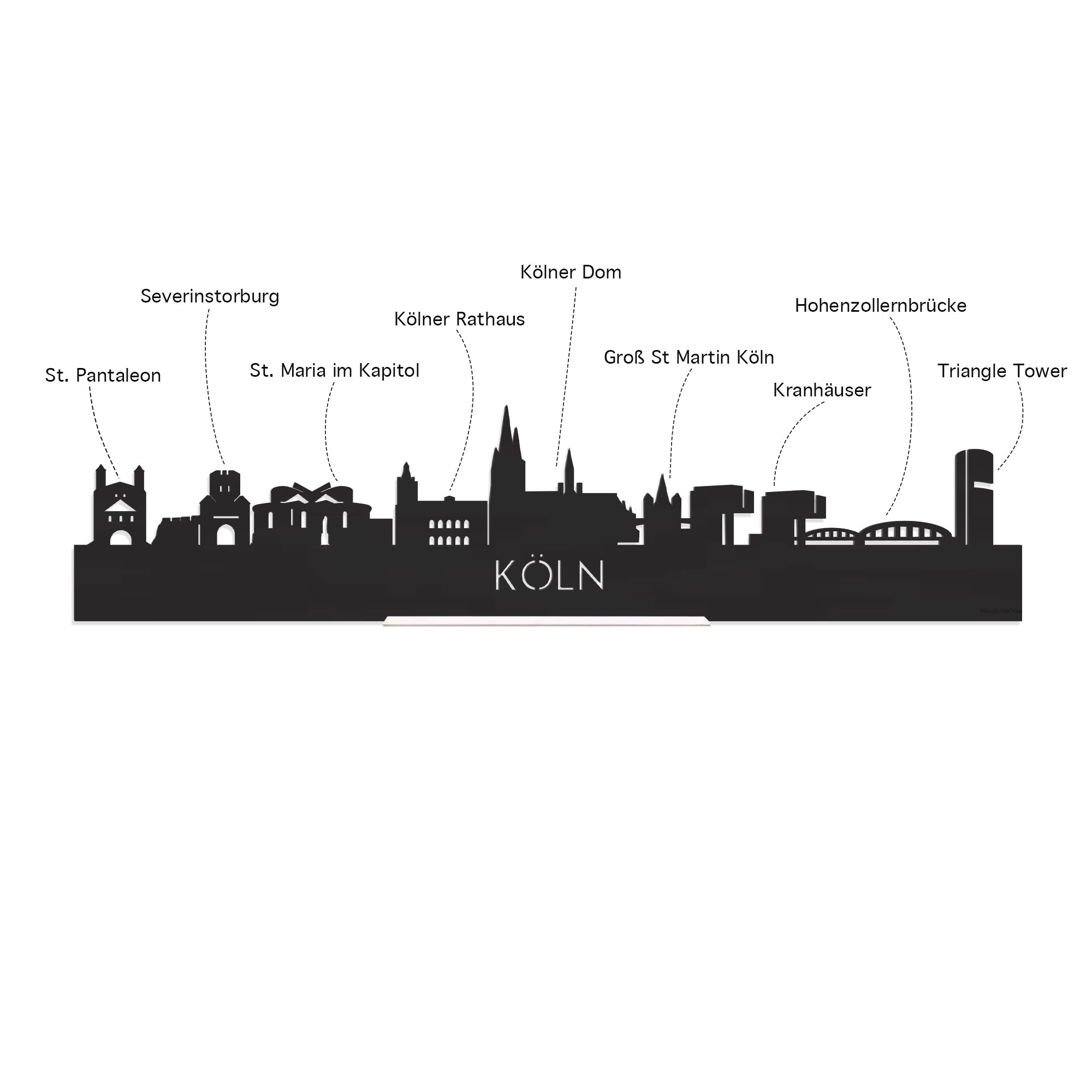Skyline Köln Zwart glanzend gerecycled kunststof cadeau decoratie relatiegeschenk van WoodWideCities