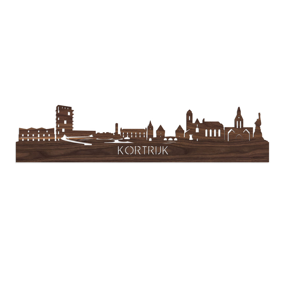Skyline Kortrijk Noten houten cadeau decoratie relatiegeschenk van WoodWideCities