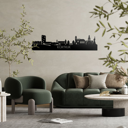 Skyline Kortrijk Zwart glanzend gerecycled kunststof cadeau decoratie relatiegeschenk van WoodWideCities