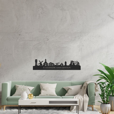 Skyline Koudekerk-Aan-Den-Rijn Zwart houten cadeau decoratie relatiegeschenk van WoodWideCities