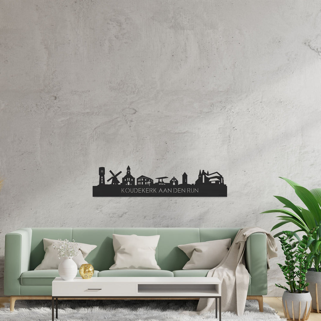 Skyline Koudekerk-Aan-Den-Rijn Zwart houten cadeau decoratie relatiegeschenk van WoodWideCities