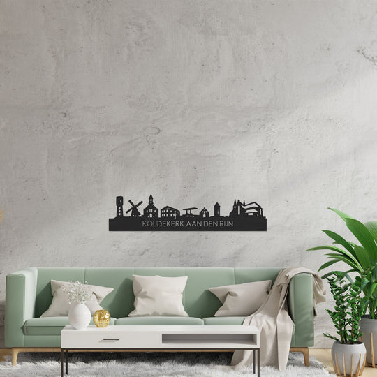 Skyline Koudekerk-Aan-Den-Rijn Zwart houten cadeau decoratie relatiegeschenk van WoodWideCities