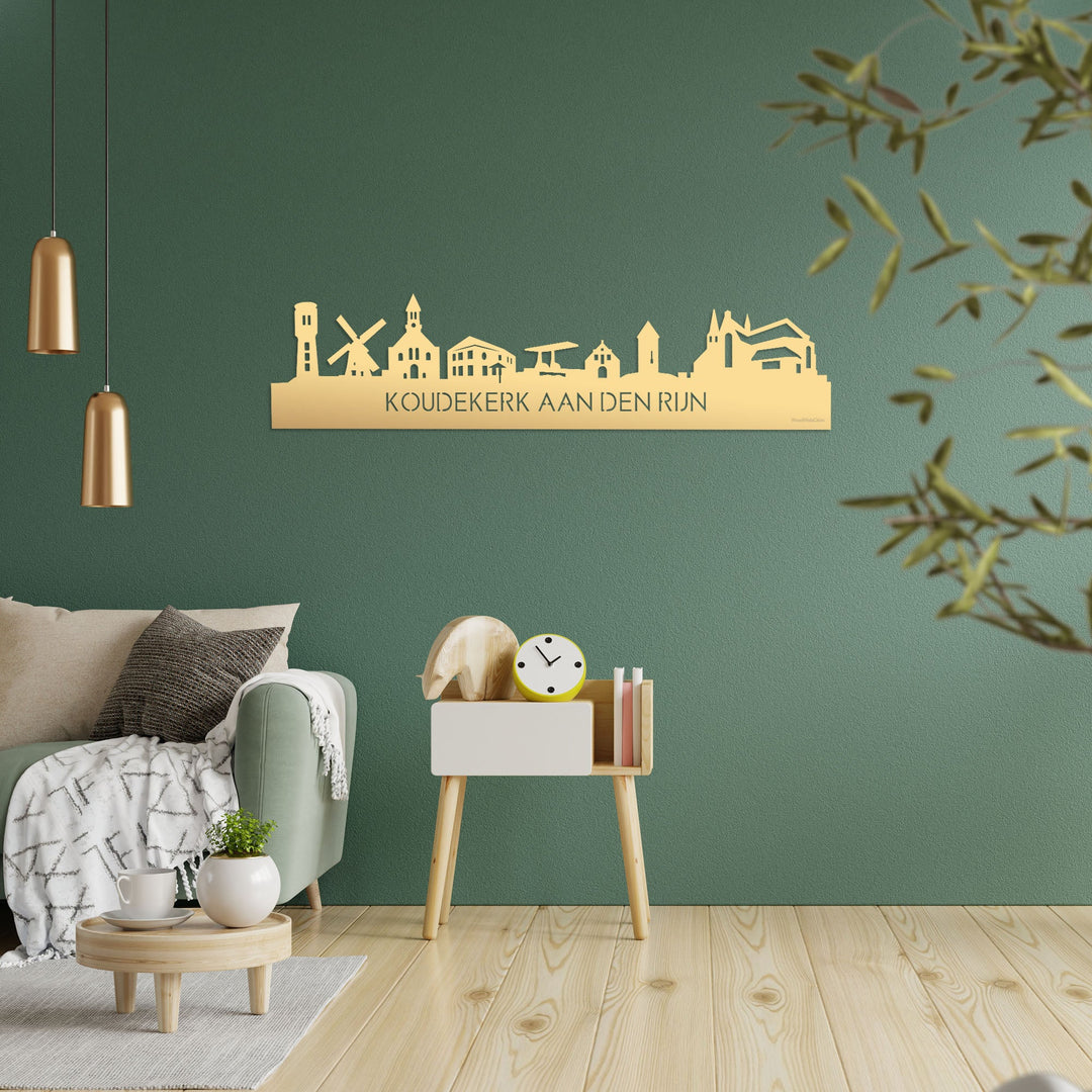 Skyline Koudekerk-Aan-Den-Rijn Metallic Goud gerecycled kunststof cadeau decoratie relatiegeschenk van WoodWideCities