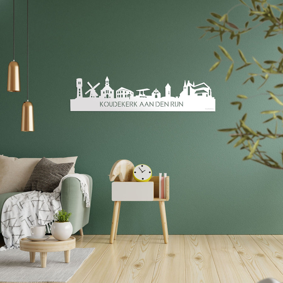 Skyline Koudekerk-Aan-Den-Rijn Wit glanzend gerecycled kunststof cadeau decoratie relatiegeschenk van WoodWideCities