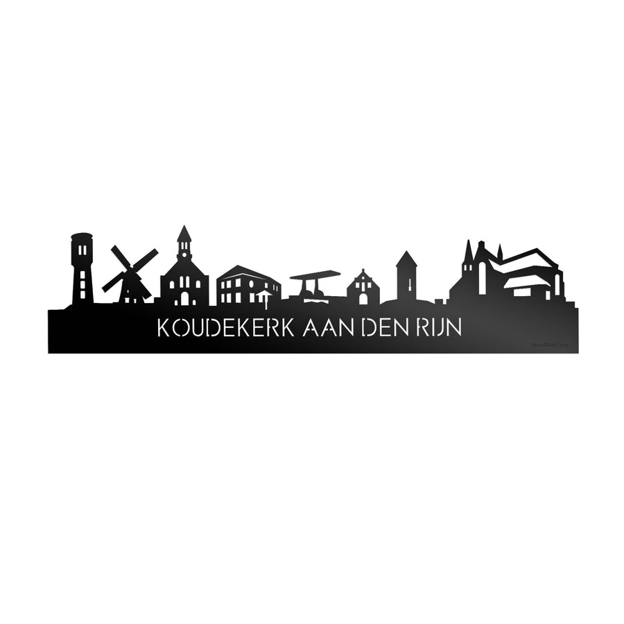 Skyline Koudekerk-Aan-Den-Rijn Zwart glanzend gerecycled kunststof cadeau decoratie relatiegeschenk van WoodWideCities