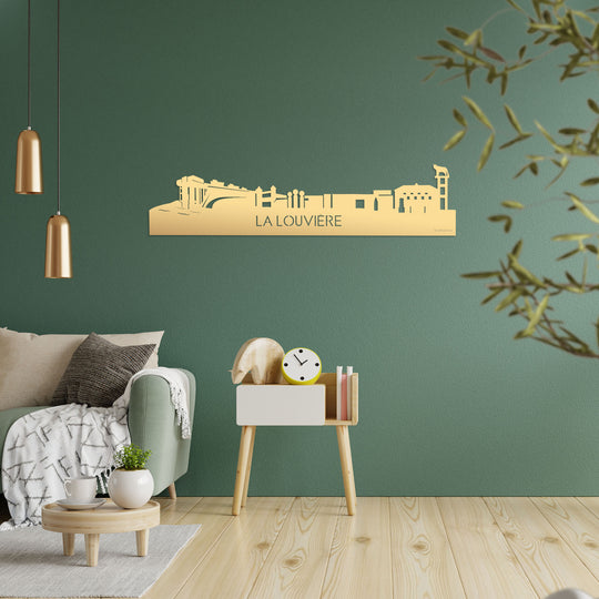 Skyline La Louvière Metallic Goud gerecycled kunststof cadeau decoratie relatiegeschenk van WoodWideCities
