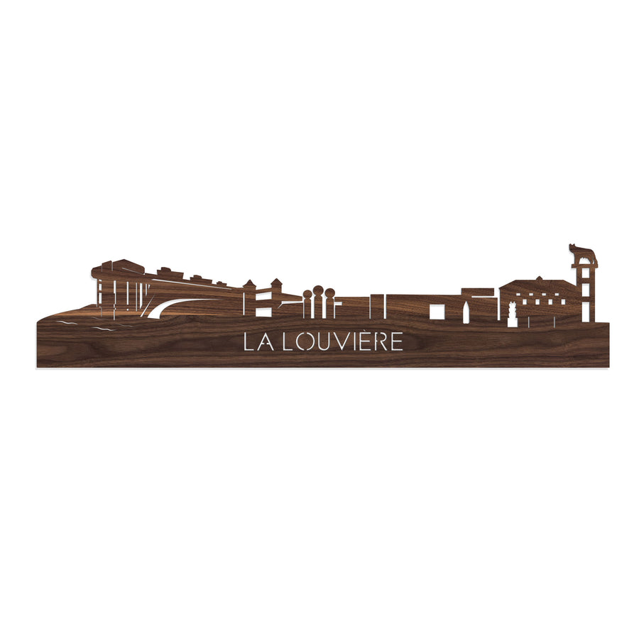 Skyline La Louvière Noten houten cadeau decoratie relatiegeschenk van WoodWideCities