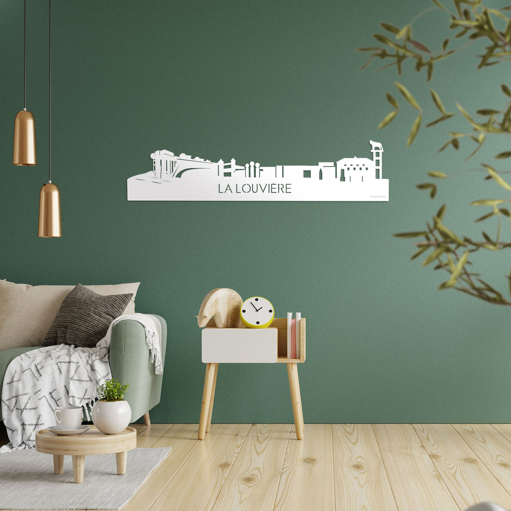 Skyline La Louvière Wit glanzend gerecycled kunststof cadeau decoratie relatiegeschenk van WoodWideCities
