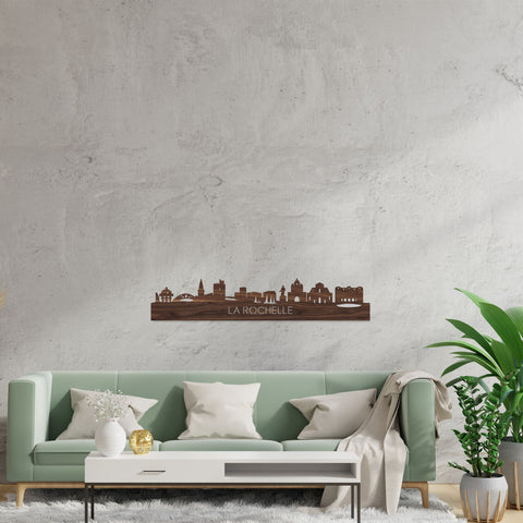 Skyline La Rochelle Noten houten cadeau decoratie relatiegeschenk van WoodWideCities