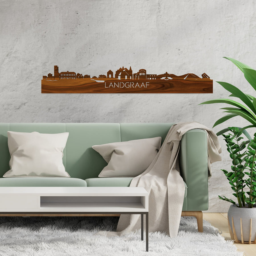 Skyline Landgraaf Palissander houten cadeau decoratie relatiegeschenk van WoodWideCities