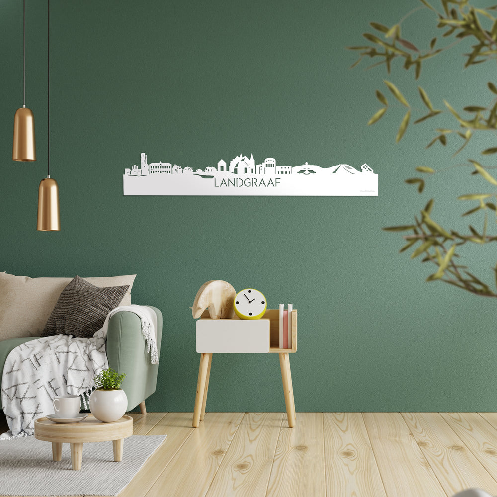 Skyline Landgraaf Wit glanzend gerecycled kunststof cadeau decoratie relatiegeschenk van WoodWideCities