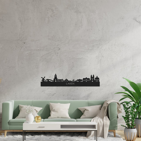 Skyline Laren Zwart houten cadeau decoratie relatiegeschenk van WoodWideCities