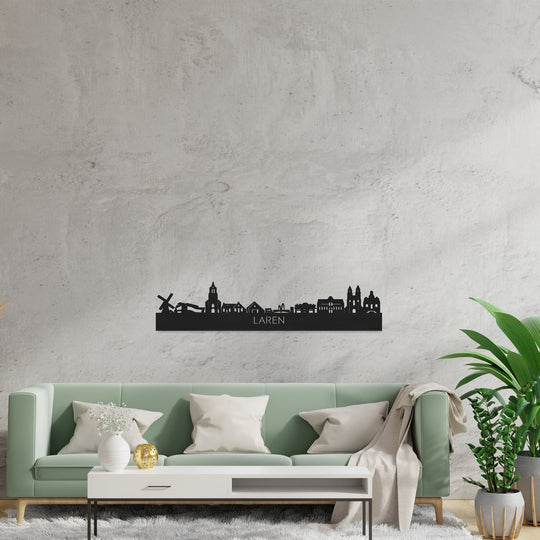 Skyline Laren Zwart houten cadeau decoratie relatiegeschenk van WoodWideCities