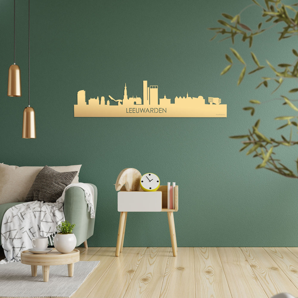 Skyline Leeuwarden Metallic Goud gerecycled kunststof cadeau decoratie relatiegeschenk van WoodWideCities