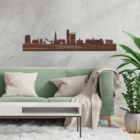 Skyline Leeuwarden Noten houten cadeau decoratie relatiegeschenk van WoodWideCities
