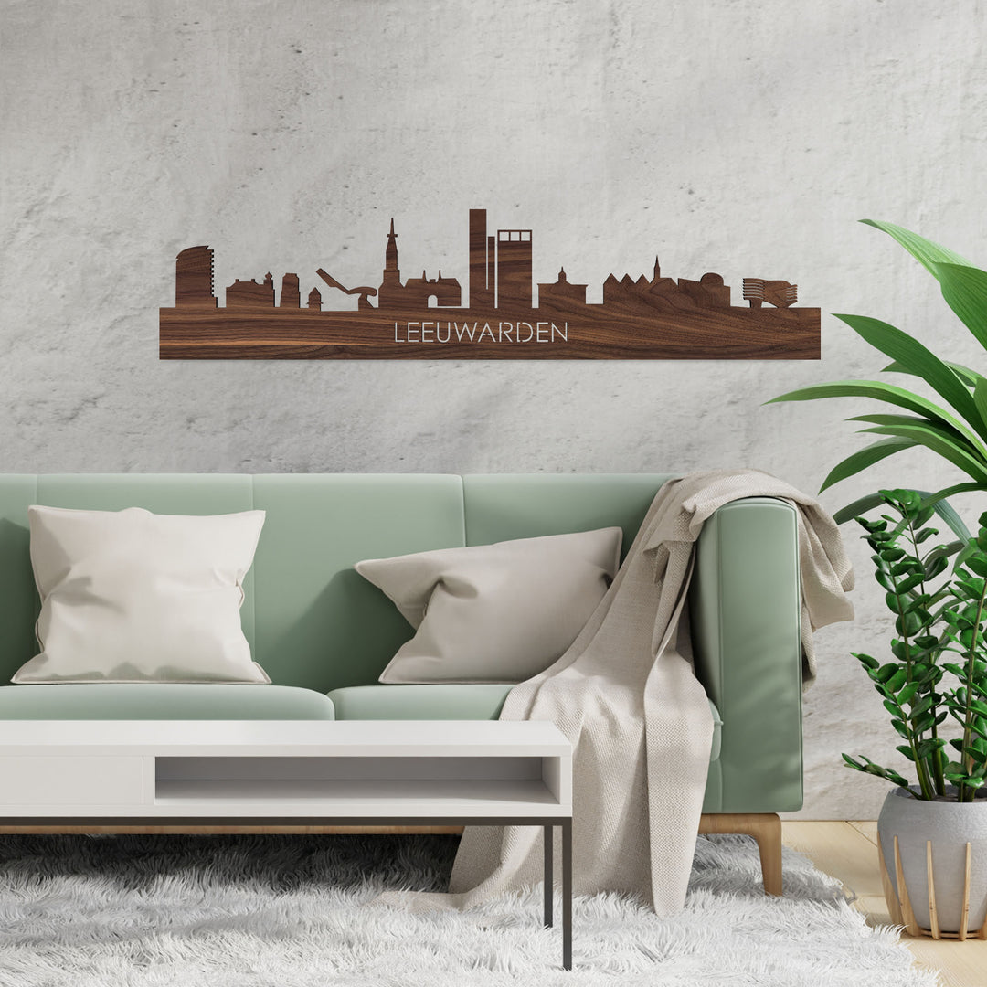 Skyline Leeuwarden Noten houten cadeau decoratie relatiegeschenk van WoodWideCities