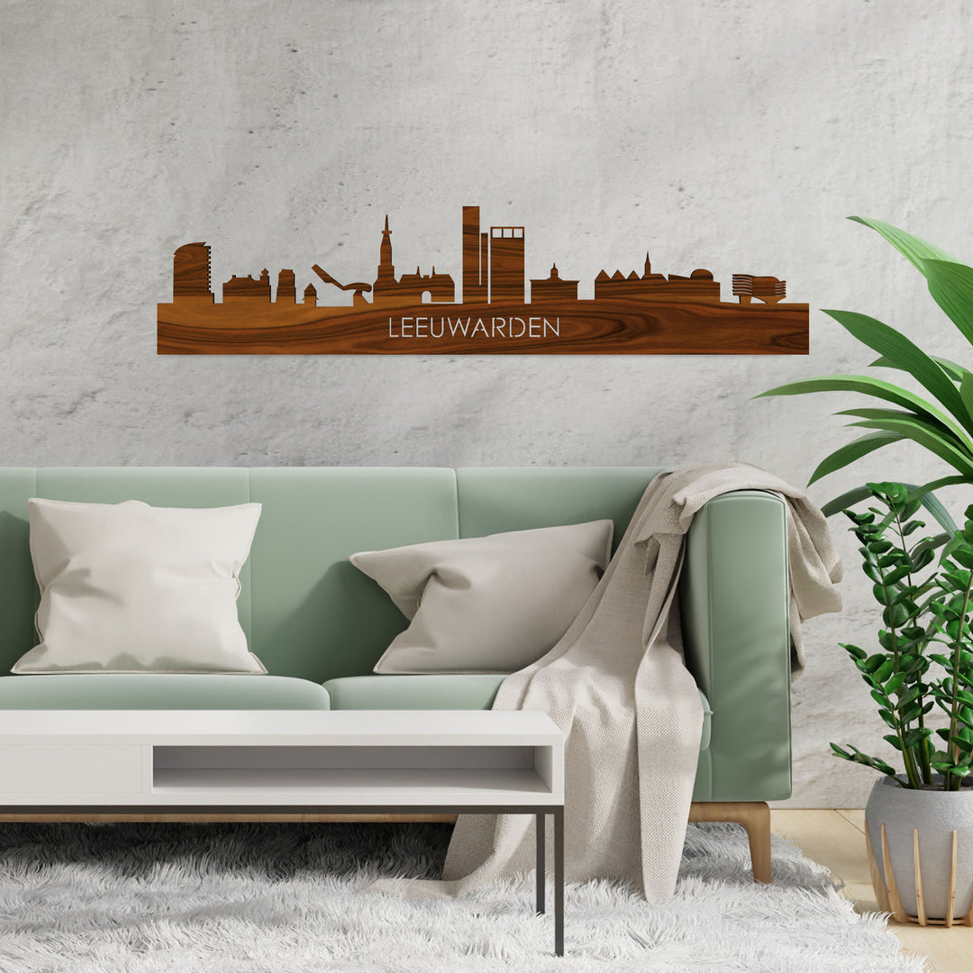 Skyline Leeuwarden Palissander houten cadeau decoratie relatiegeschenk van WoodWideCities