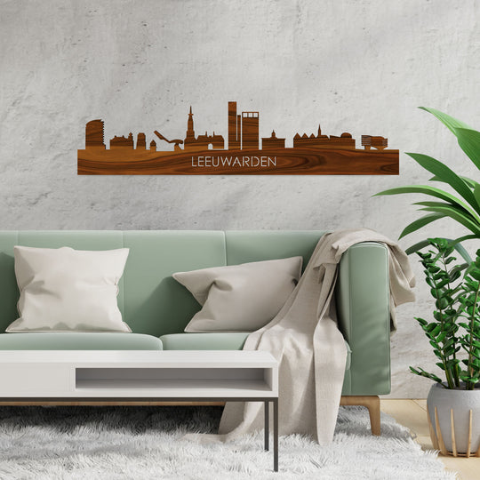 Skyline Leeuwarden Palissander houten cadeau decoratie relatiegeschenk van WoodWideCities
