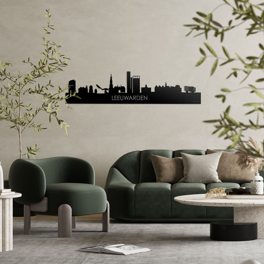 Skyline Leeuwarden Zwart glanzend gerecycled kunststof cadeau decoratie relatiegeschenk van WoodWideCities