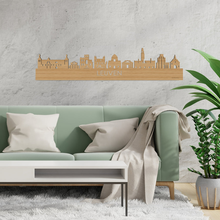 Skyline Leuven Bamboe houten cadeau decoratie relatiegeschenk van WoodWideCities