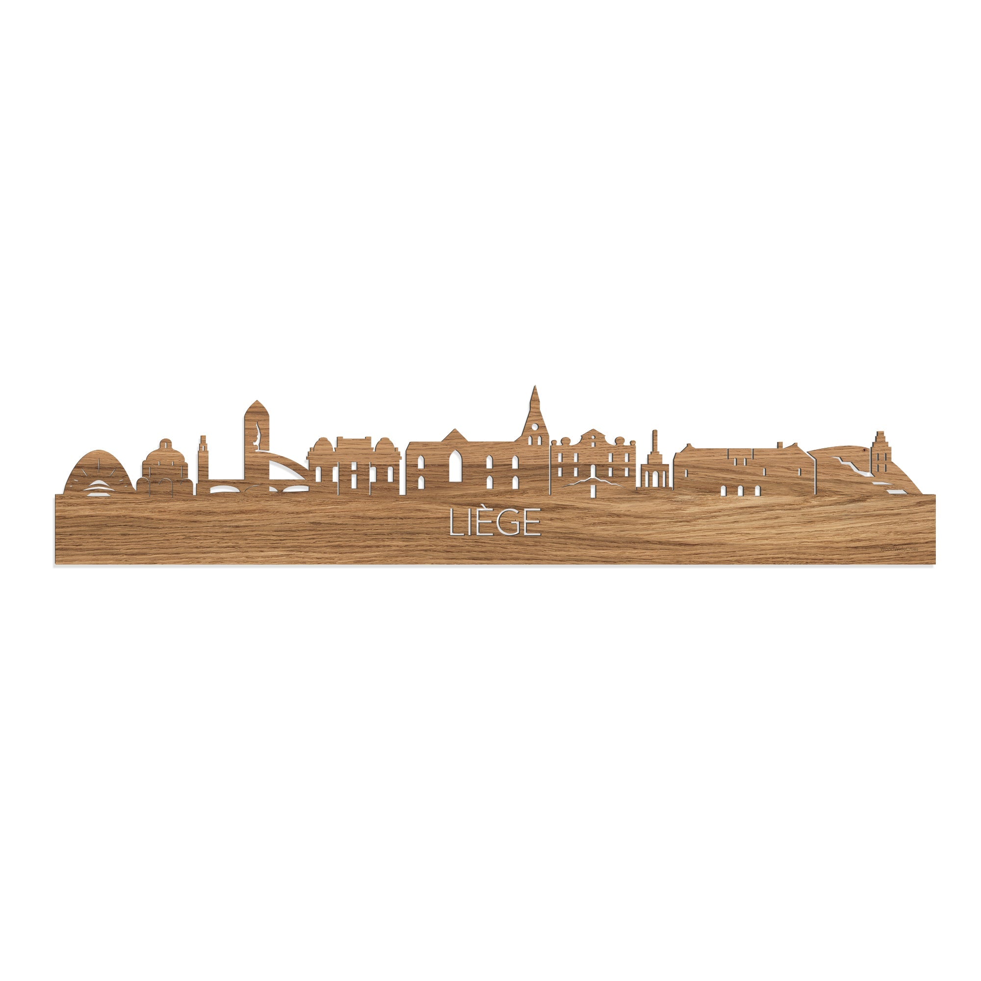 Skyline Liège Eiken houten cadeau decoratie relatiegeschenk van WoodWideCities