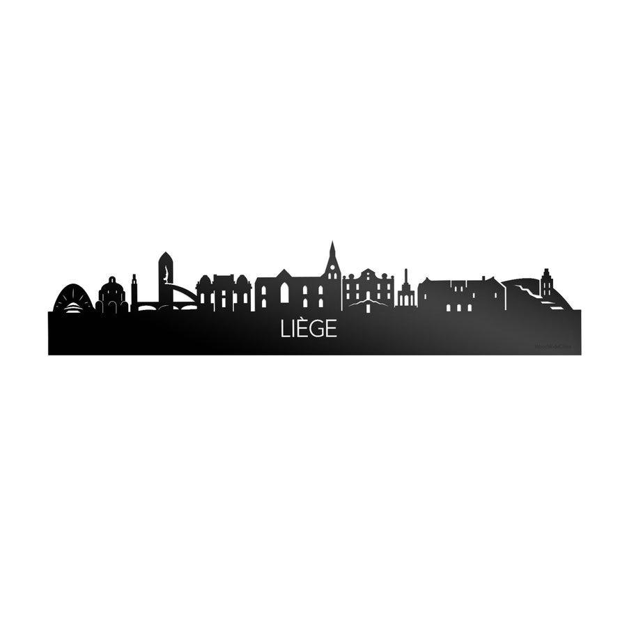 Skyline Liège Zwart glanzend gerecycled kunststof cadeau decoratie relatiegeschenk van WoodWideCities