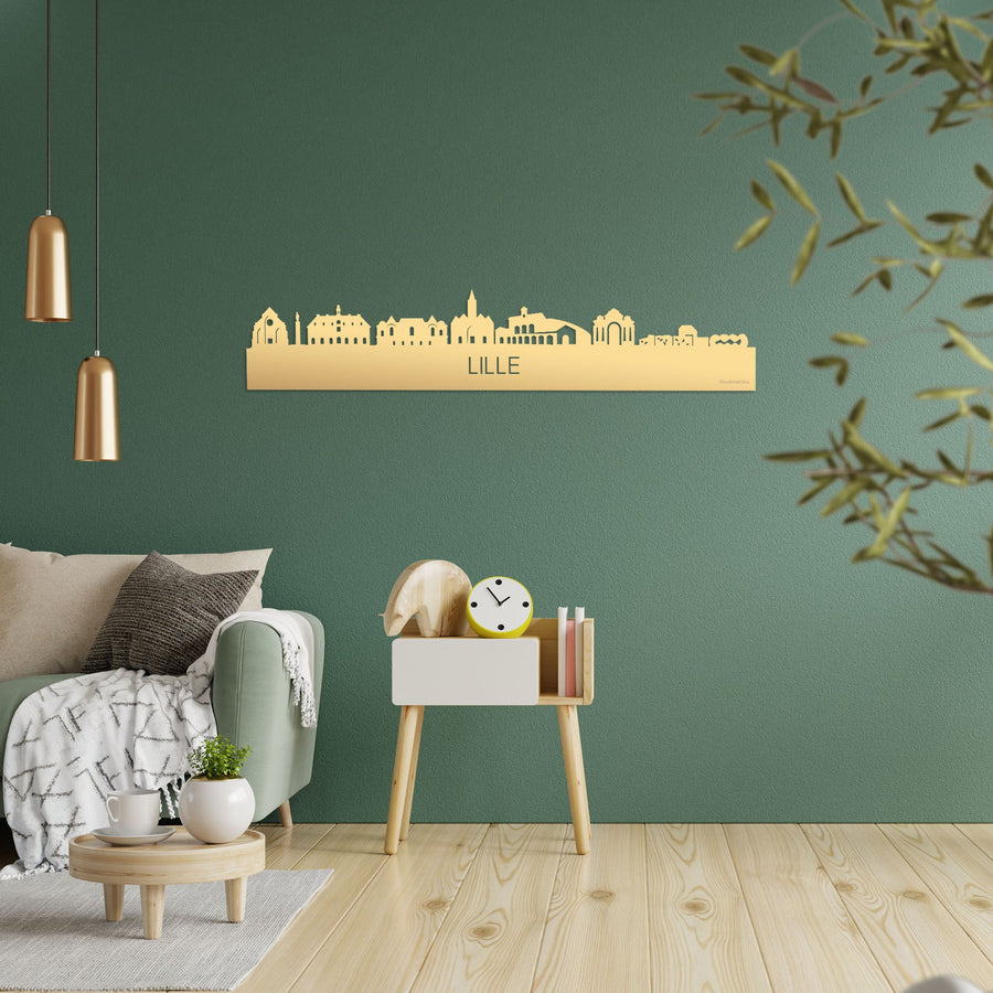 Skyline Lille Metallic Goud gerecycled kunststof cadeau decoratie relatiegeschenk van WoodWideCities