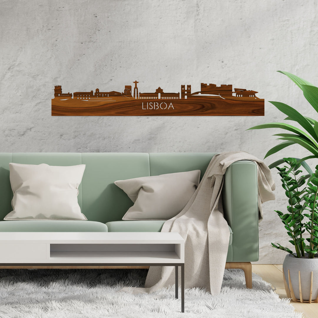 Skyline Lisboa Palissander houten cadeau decoratie relatiegeschenk van WoodWideCities