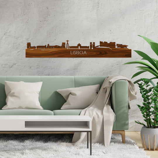 Skyline Lisboa Palissander houten cadeau decoratie relatiegeschenk van WoodWideCities