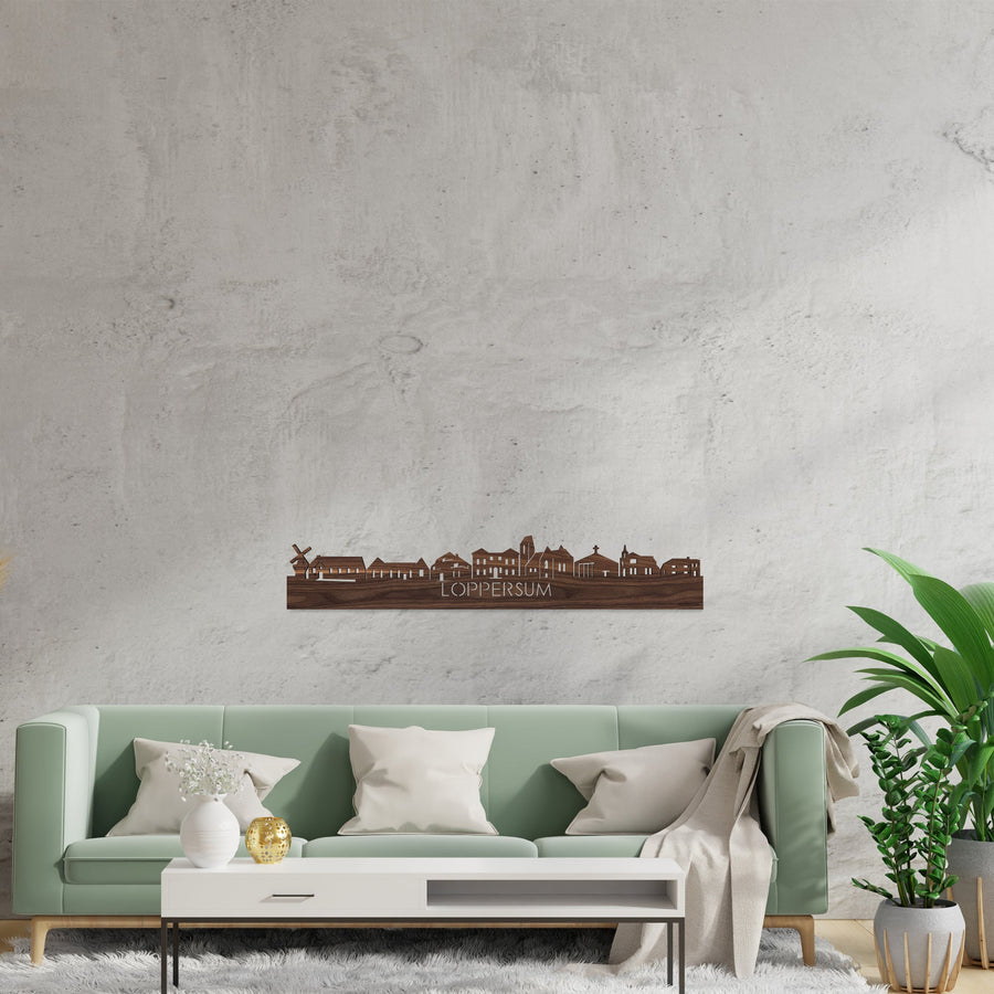 Skyline Loppersum Noten houten cadeau decoratie relatiegeschenk van WoodWideCities