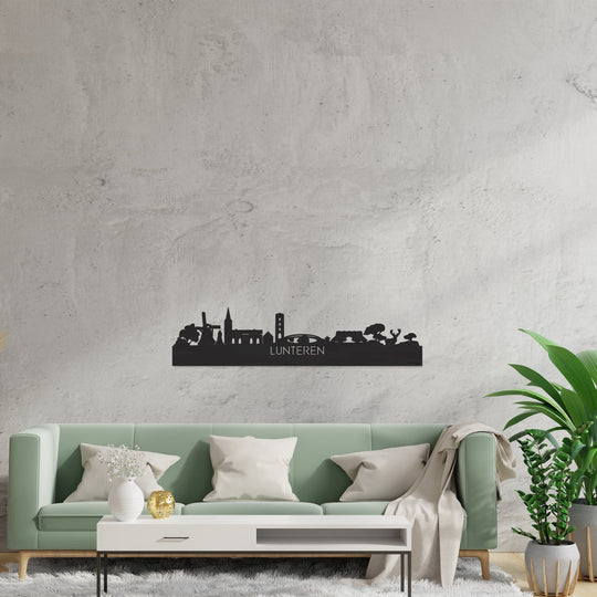 Skyline Lunteren Zwart houten cadeau decoratie relatiegeschenk van WoodWideCities