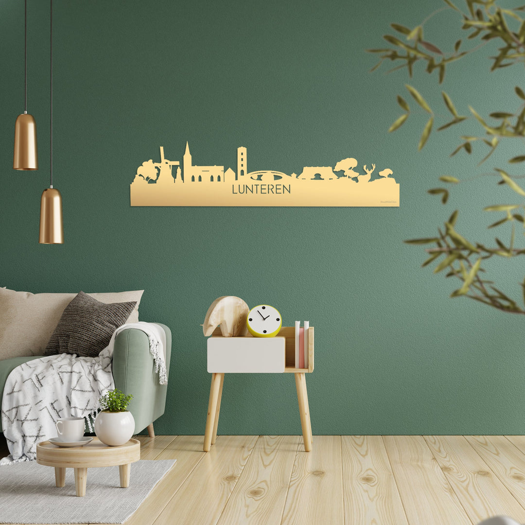 Skyline Lunteren Metallic Goud gerecycled kunststof cadeau decoratie relatiegeschenk van WoodWideCities