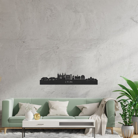 Skyline Lyon Zwart houten cadeau decoratie relatiegeschenk van WoodWideCities
