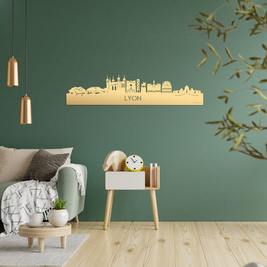 Skyline Lyon Metallic Goud gerecycled kunststof cadeau decoratie relatiegeschenk van WoodWideCities