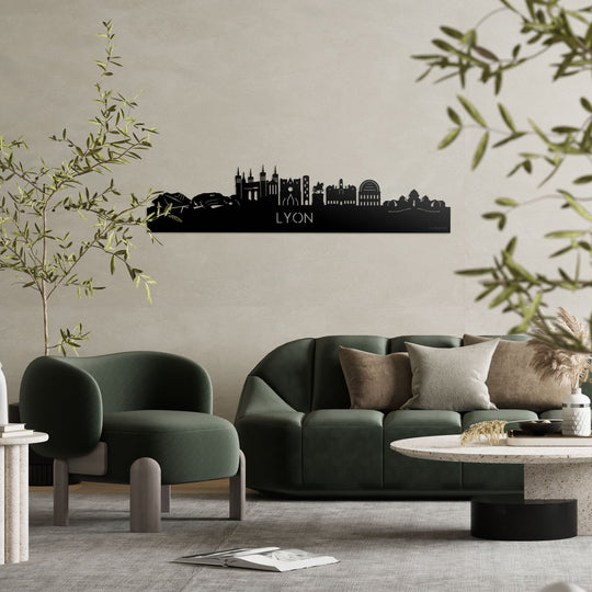 Skyline Lyon Zwart glanzend gerecycled kunststof cadeau decoratie relatiegeschenk van WoodWideCities