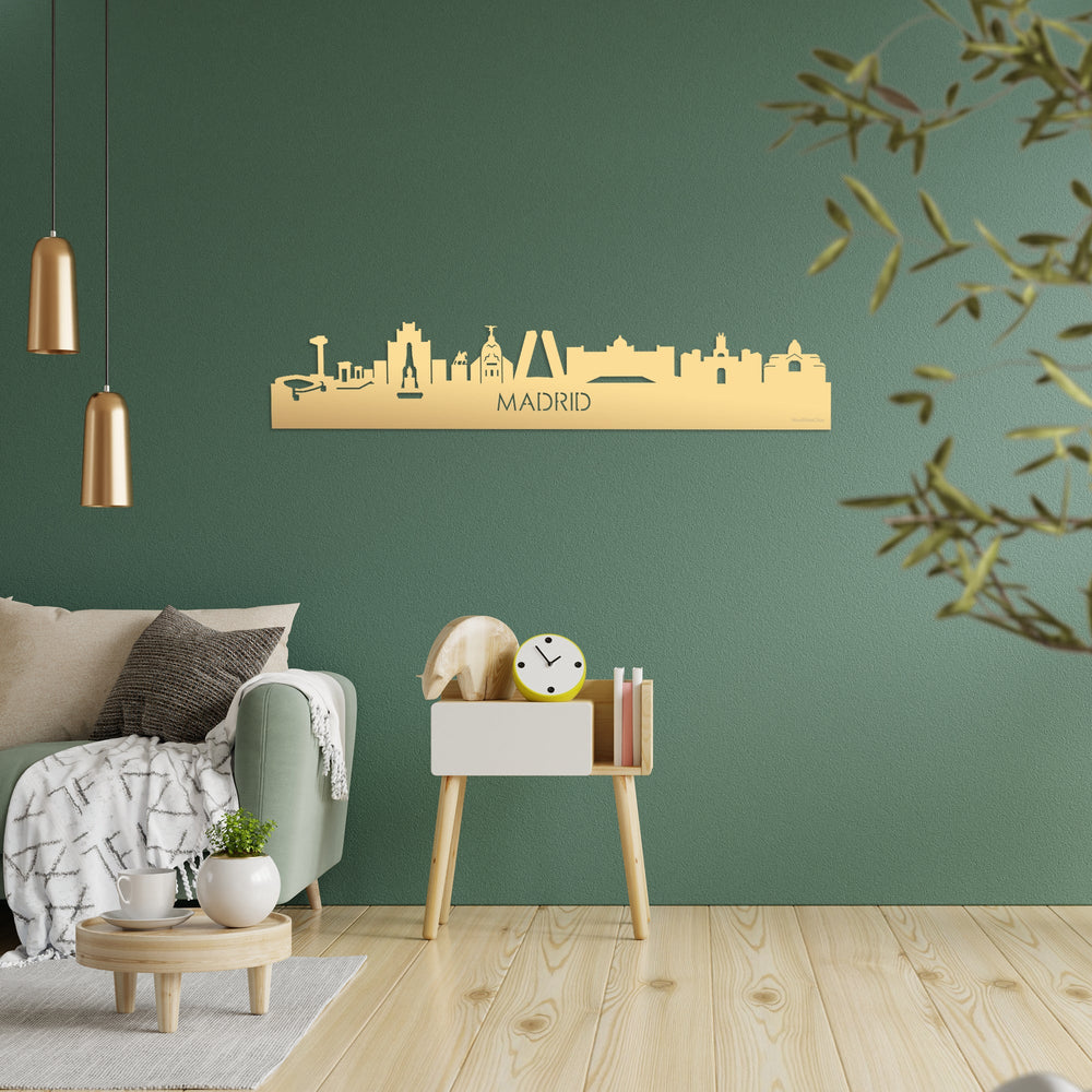 Skyline Madrid Metallic Goud gerecycled kunststof cadeau decoratie relatiegeschenk van WoodWideCities