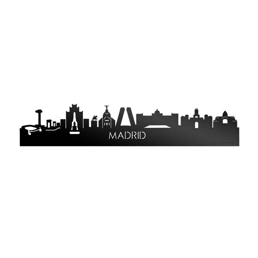 Skyline Madrid Zwart glanzend gerecycled kunststof cadeau decoratie relatiegeschenk van WoodWideCities