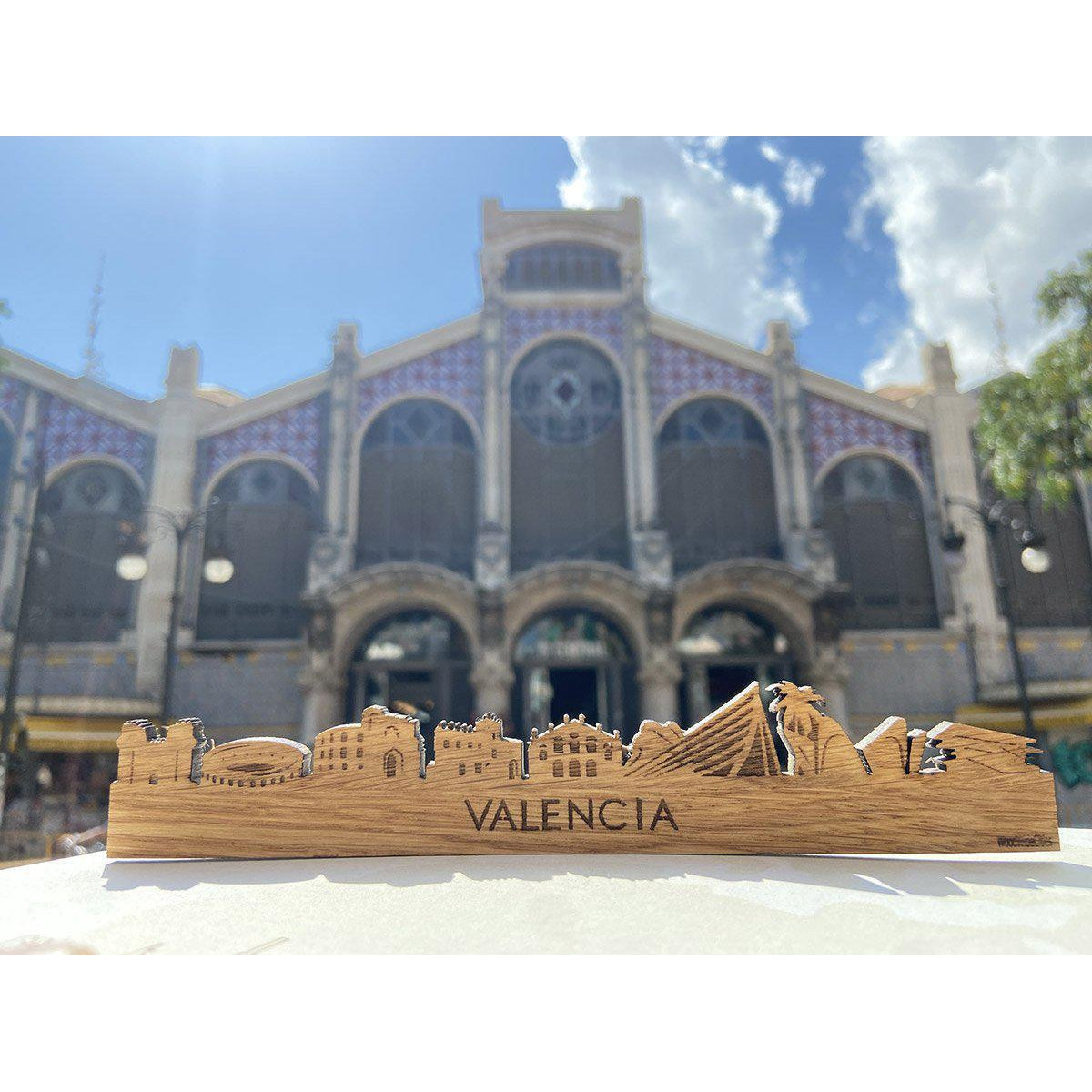 Skyline Magneet Valencia houten cadeau decoratie relatiegeschenk van WoodWideCities