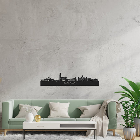 Skyline Malaga Zwart houten cadeau decoratie relatiegeschenk van WoodWideCities
